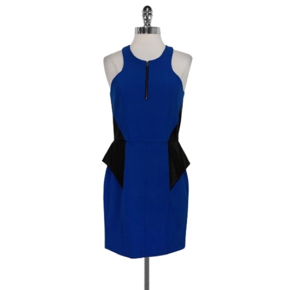 Mason blue dress with black leather detail